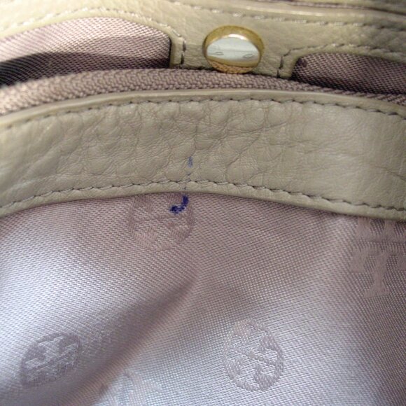TORY BURCH Marion $495 Pebbled Taupe Leather Whipstitch Chain Tote Shoulder Bag - Picture 9 of 12